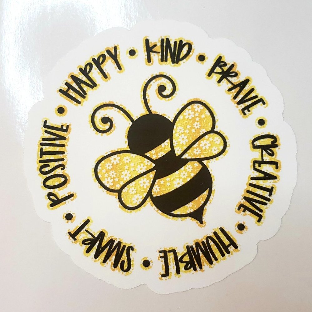Bee Kind / Happy / Brave / Creative / Floral Bee Sticker // Waterproof Sticker